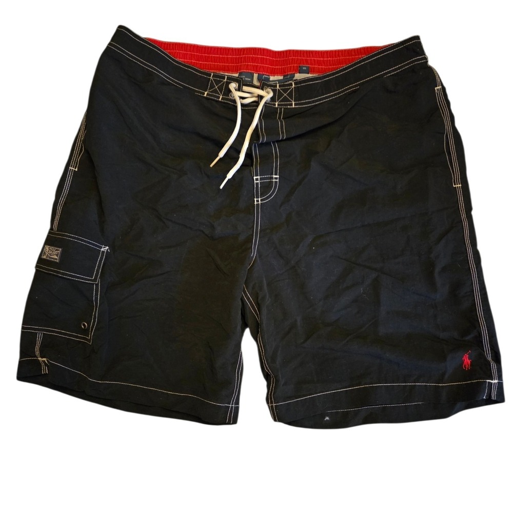 Polo Ralph Lauren Mens XXL Black Swim Trunks Contrast Stitch Cargo Board Shorts
